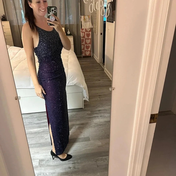 Cache Maxi Gown Dress 100% Silk Slip Beaded Pink Purple Formal 90s Y2K Small - Picture 7 of 17